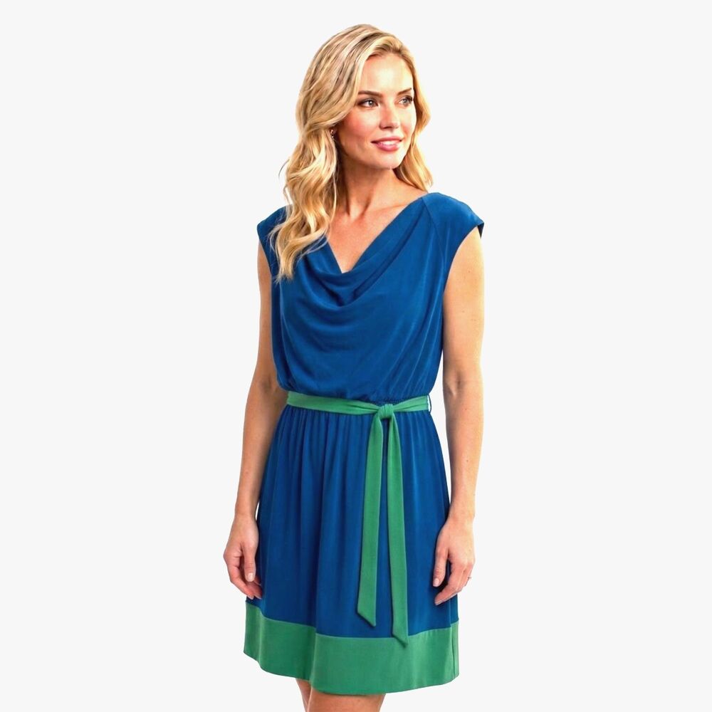 laundry by design blue green mini dress m colorblock vintage mod summer dress